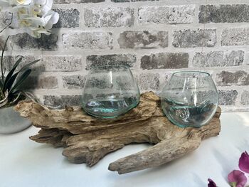 Teak Root Wooden Display With Double Molten Glass Bowls, 11 of 11