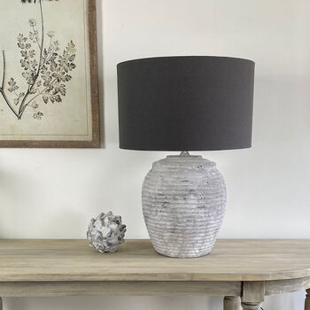 Large Ribbed Pale Grey Distressed Table Lamp Base, 5 of 12