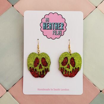 Poison Apple Glitter Statement Earrings / Dark Fairytale Jewellery Small Sparkly Evil Queen Earrings / Spooky Jewellery, 2 of 8