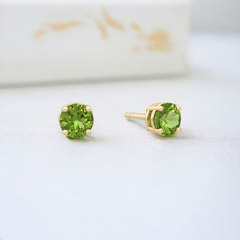 Mini 9ct Yellow Gold Peridot Stud Earrings, 2 of 7