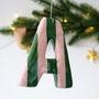 Personalised Dusky Pink And Sage Green Stripe Hanging Letter, thumbnail 3 of 4