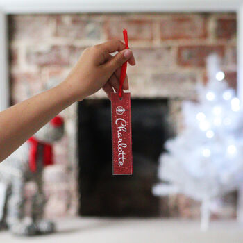 Personalised Straight Bauble With Red Glitter Backing, 4 of 5