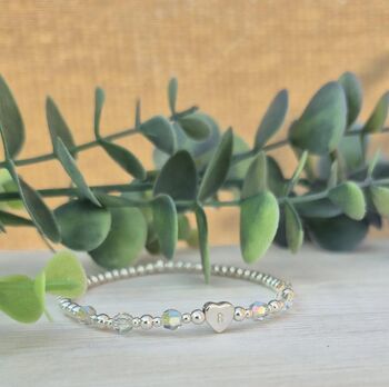 Sterling Silver April Crystal Gemstone Beaded Bracelet: April Birthstone Personalised Initial Heart, 5 of 7
