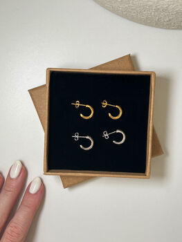Gold Thick Huggie Hoop Earrings With Stones, 7 of 7