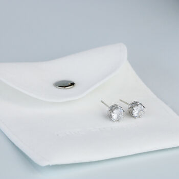 Sterling Silver White Crystal Stud Earrings, 6 of 6