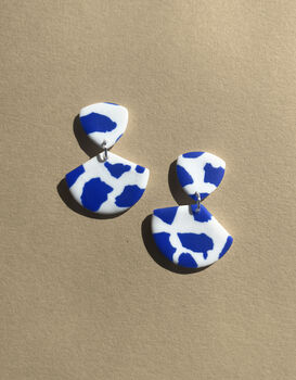 Terrazzo Blue And White Clay Dangle Stud Earrings, 2 of 6