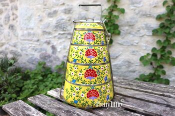 Large Hand Painted Tiffin Box With Four Compartments 'Flower Meadow', 5 of 6