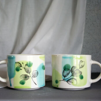 Blue Green Ceramic Mug Eucalyptus Leaf, 2 of 3