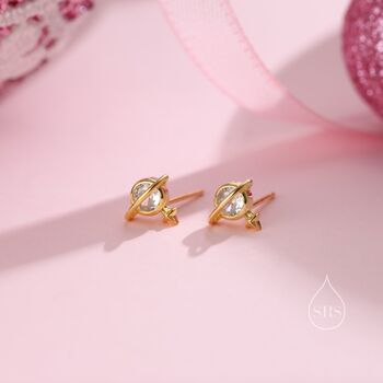 Sterling Silver Cz Saturn Planet Stud Earrings, 4 of 11