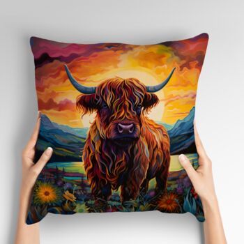 Highland Cow Hand Made Poly Linen Cushions, 4 of 9