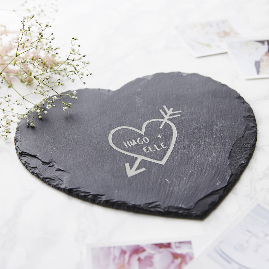 Carved Heart Slate Personalised Cheese Board, 1 of 2