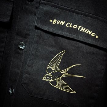 Organic Overshirt With Tattoo Style Swallows, 6 of 6