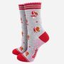 Christmas Party Robins Bamboo Socks Women's Grey Red, thumbnail 1 of 4