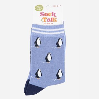 Penguins Christmas Bamboo Ankle Socks Light Blue, 4 of 4