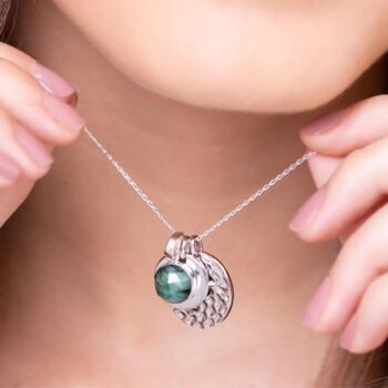 Engraved Emerald And Silver Double Disc Necklace, 2 of 5