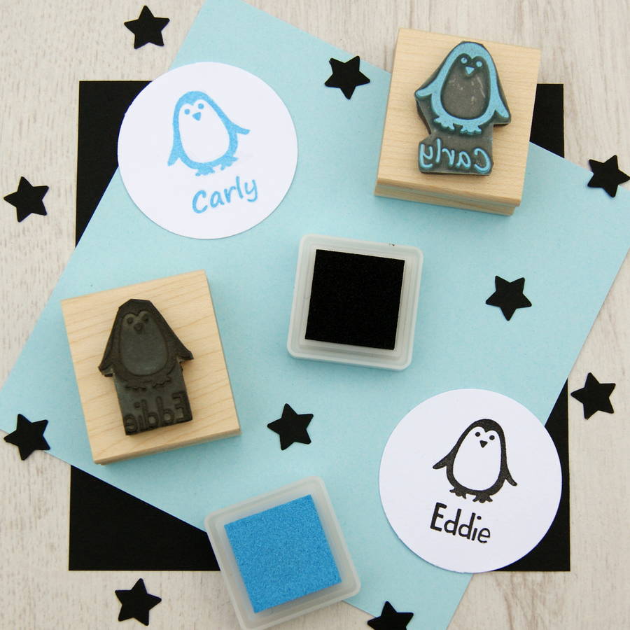 Personalised Children's Christmas Penguin Rubber Stamp, 1 of 3