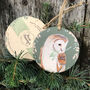 Barn Owl Wooden Christmas Bauble Hanging Decoration, thumbnail 2 of 5