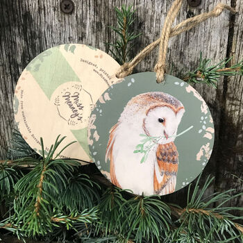 Barn Owl Wooden Christmas Bauble Hanging Decoration, 2 of 5