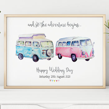 Personalised Mr And Mrs Camper Vans Wedding Print, 3 of 9