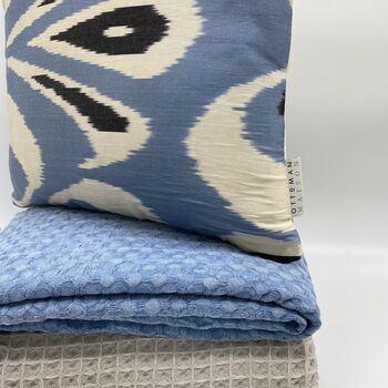 Ikat Silk Cushion Pale Blue Abstract Ikat, 5 of 11