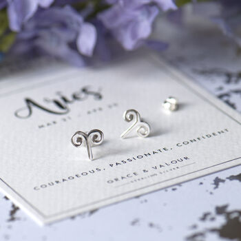 Aries Zodiac Symbol Sterling Silver Studs, 4 of 11