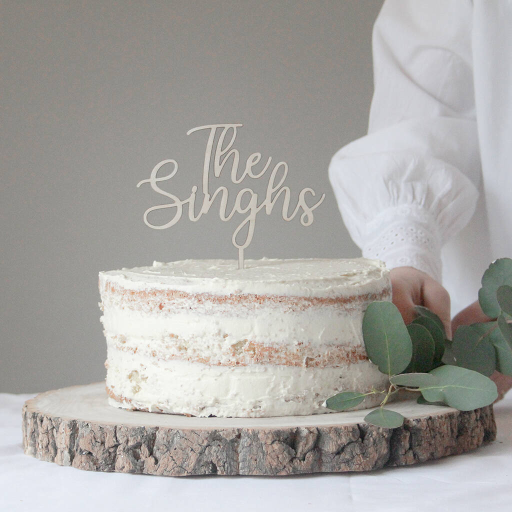 Personalised Surname Wooden Wedding Cake Topper, 1 of 5