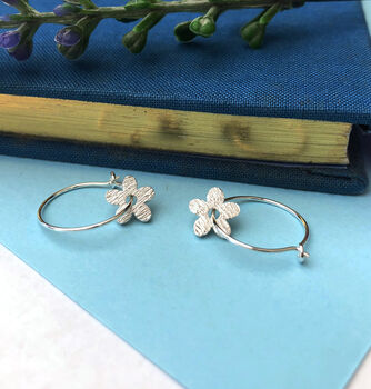 Thank You Teacher Sterling Silver Mini Textured Flower Hoop Earrings, 9 of 12