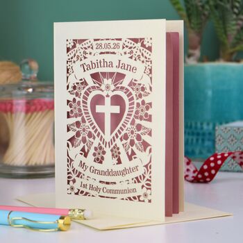 Personalised Papercut First Holy Communion Card My/Our Granddaughter, 4 of 6