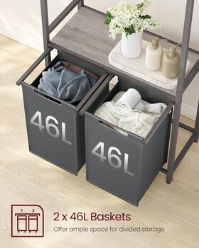 Two Section Laundry Basket With Clothes Rail Shelf, 5 of 12