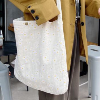White Daisy Flower Picnic Shopping Tote Bag, Back To School Bag, 4 of 8
