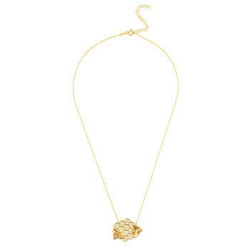 Queen Bee Honey Comb Necklace Gold Plated Silver, 3 of 5