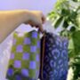 Handprinted Boxy Pouch Lilac And Green Checkered, thumbnail 3 of 5