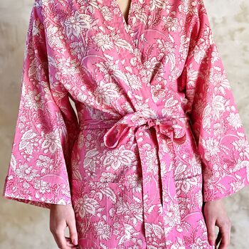 Long Kimono In Prussian Pink Botanic Floral, 2 of 5