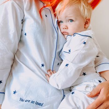 Personalised Mum And Child Navy Star Pyjama Set, 2 of 7