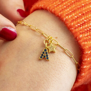Gold Plated Charm Bracelet With Birthstone Initial, 4 of 10