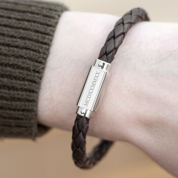 Personalised Men's Roman Numerals Leather Bracelet, 3 of 10