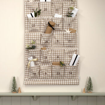 Personalised Beige Gingham Advent Calendar Embroidered, 6 of 12
