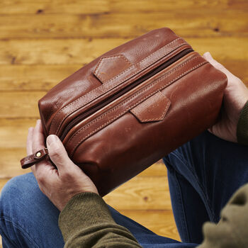 Personalised Leather Washbag With Hand Stamped Initials, 4 of 6