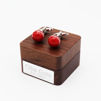 Personalised Red Cricket Ball Cufflinks, 3 of 4