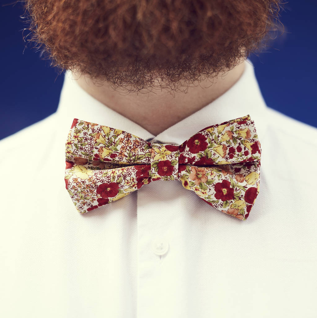 Mens Orange And Red Floral Bow Tie, 1 of 6