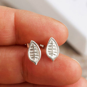 Scandi Leaf Recycled Silver Handmade Earrings, 2 of 11