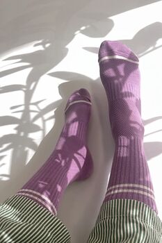 Grape Purple Retro Sporty Boyfriend Socks, 3 of 4