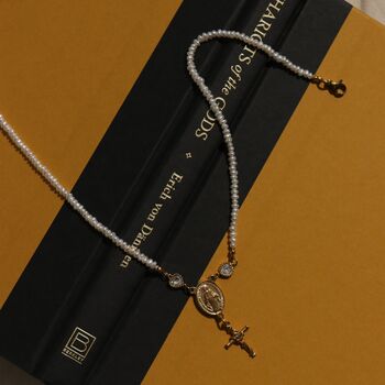 Handmade Freshwater Pearl Rosary Choker With Rose Cross Charm, 6 of 10