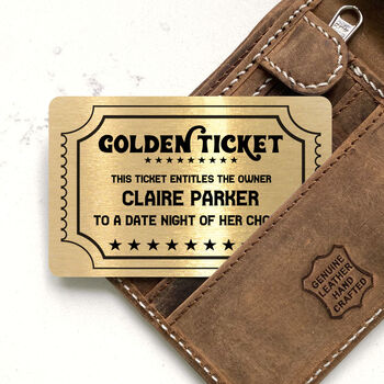 Personalised Wallet Or Purse Golden Ticket Metal Cards, 2 of 5