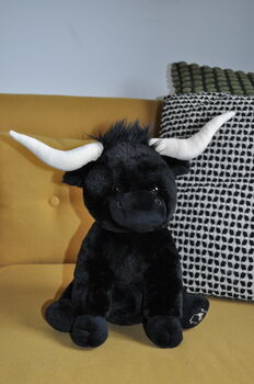 Large Black Longhorn Highland 30cm Cow Plush Toy, 10 of 12