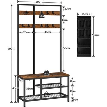 Rack Stand Bench Shelves Storage Unit With Hooks, 8 of 9