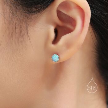 Sterling Silver 6mm White Opal Stud Earrings, 2 of 11