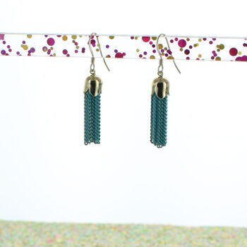 Turquoise Tassel Chain Party Earrings, 2 of 3