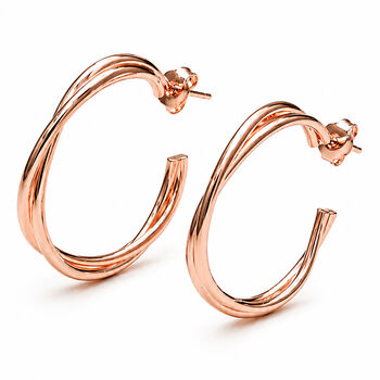 Wire Interwoven Rose Gold Plated Silver Hoop Earrings, 5 of 8
