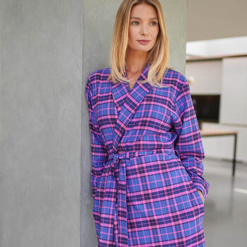 Women's 'Lomond' Tartan Brushed Cotton Robe, 5 of 5